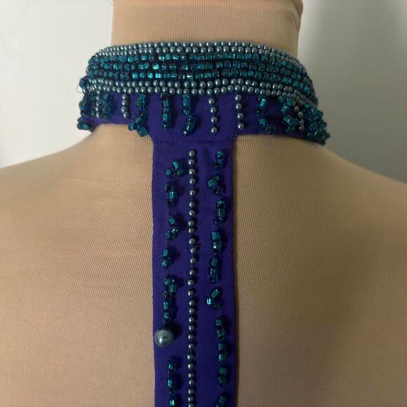 Vintage 80s Alyce Designs Silk Beaded Halter Gown Sexy Glam Feminine Formal XS - Picture 5 of 9